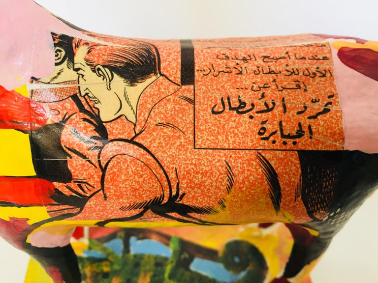Papier Mâché Sculpture of a Horse in Polychrome Bright Colors Arabic
