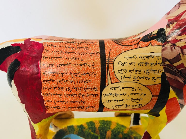 Papier Mâché Sculpture of a Horse in Polychrome Bright Colors Arabic