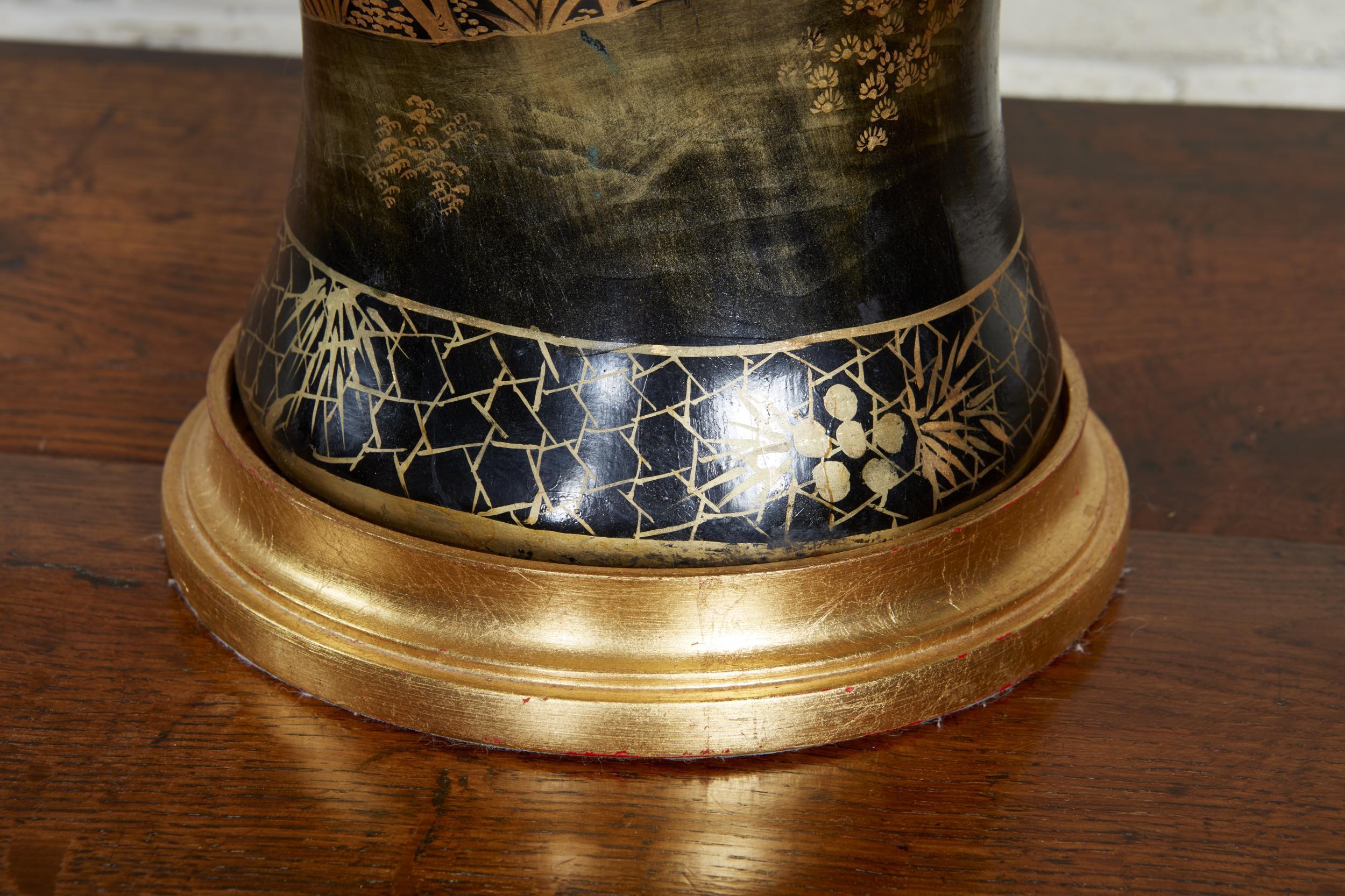 Japanned Papier Mache Vase as Lamp For Sale