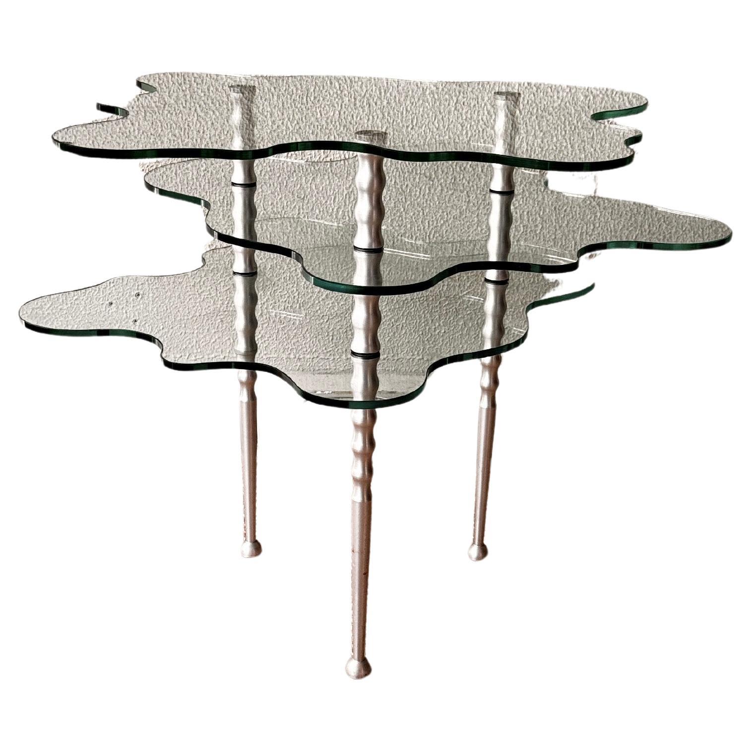 Table d'appoint Papilio 3 niveaux en verre d'Alessandro Mendini pour Zanotta, Italie, années 1990