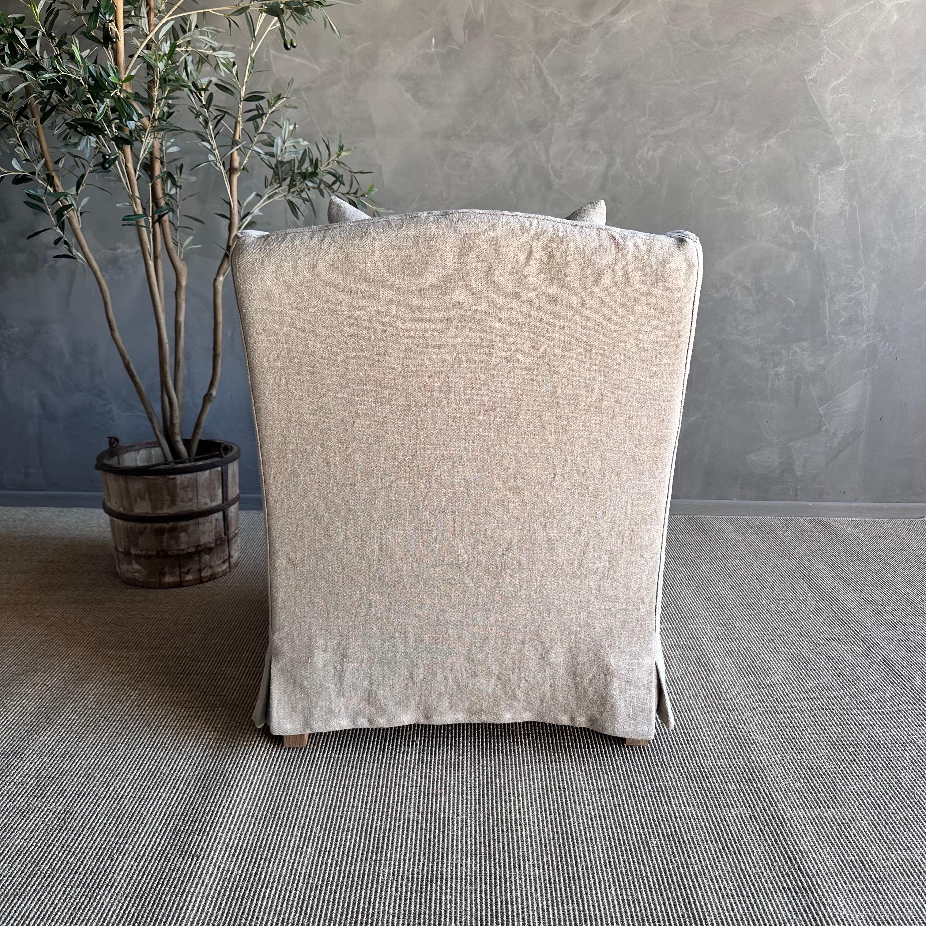 Contemporary Papillion 100% Pure Linen Slip Covered Wing Back Style Chair For Sale
