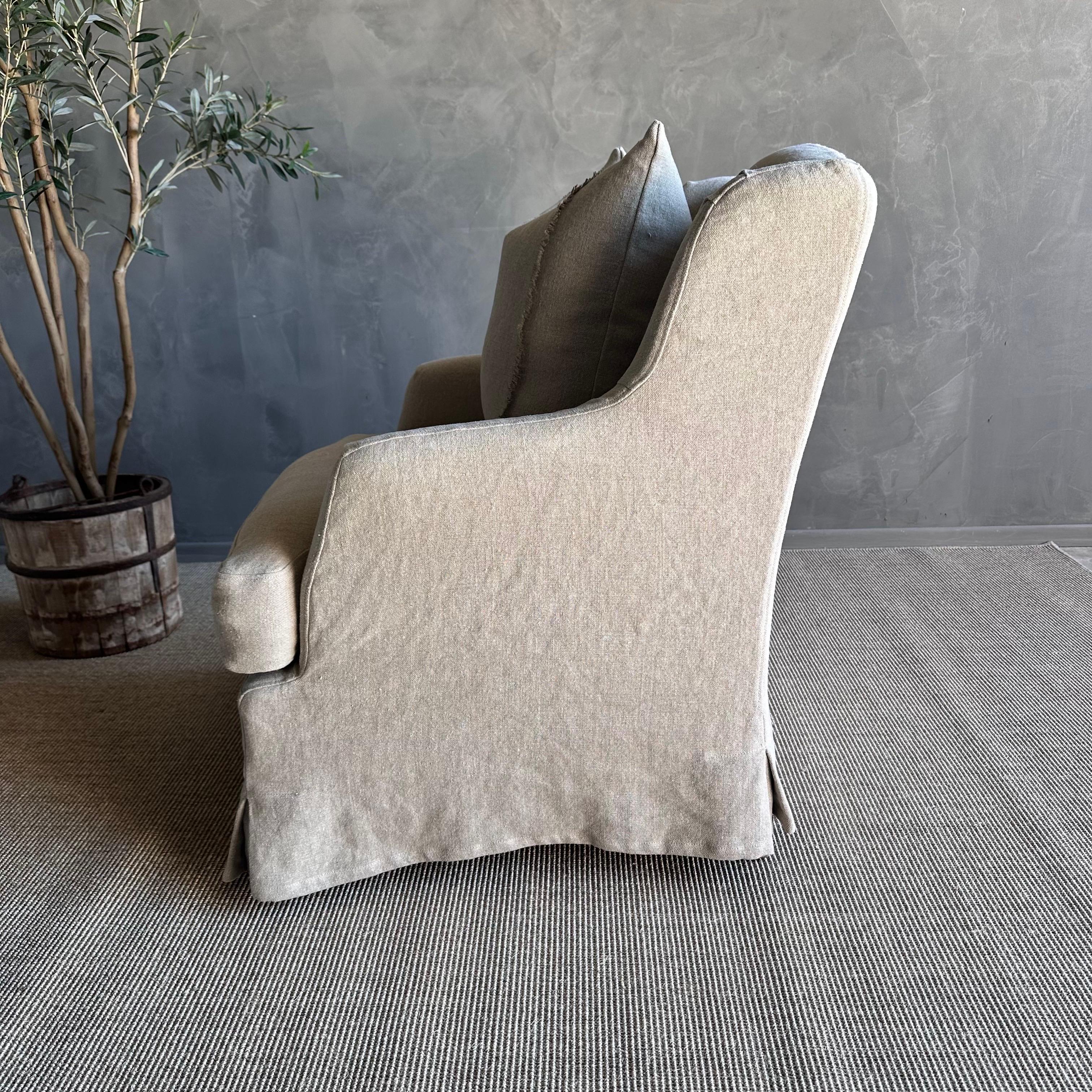 Papillion 100% Pure Linen Slip Covered Wing Back Style Chair For Sale 1