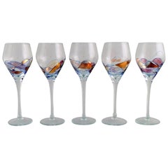 Vintage Papillon / Casa Grande, Tiffany, Five Large Mouth-Blown Wine Glasses, 1980s