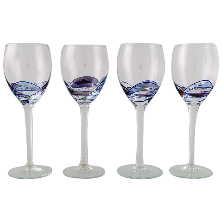 Papillon / Casa Grande, Tiffany, Four Mouth-Blown Wine Glasses, 1980s