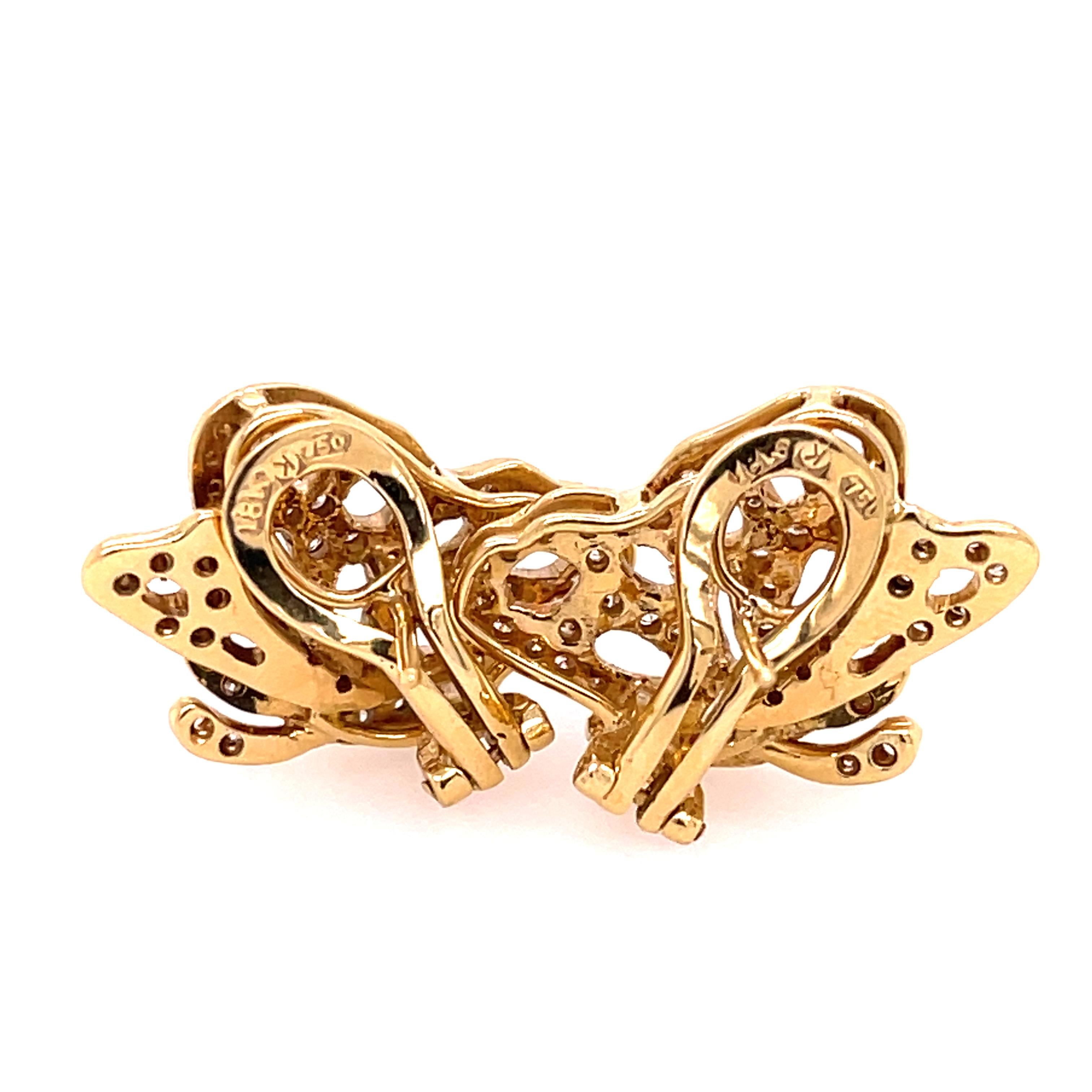 Modern Papillon Diamond Earrings Yellow Gold
