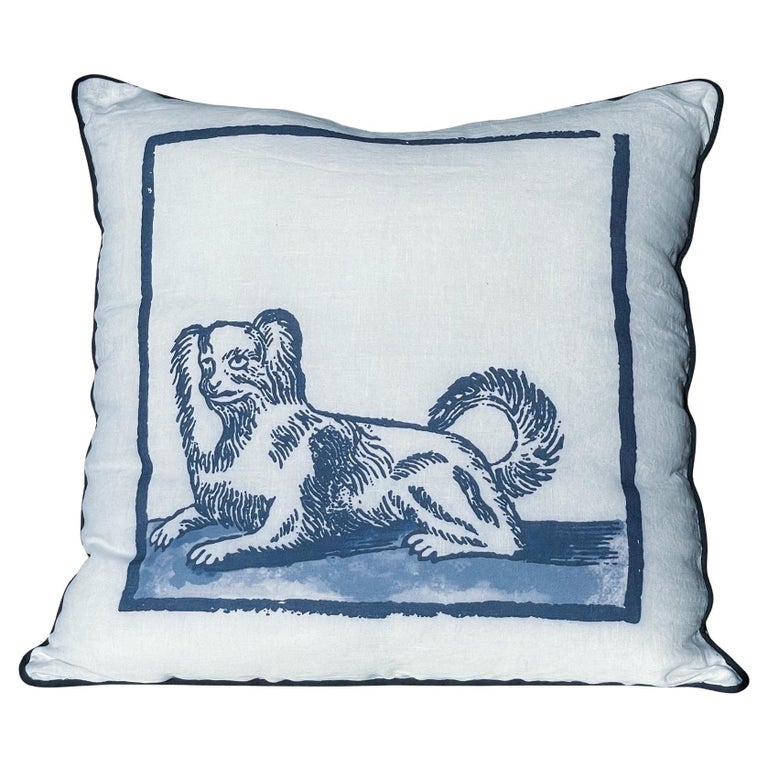 Papillon Dog Linen Pillow Cover For Sale at 1stDibs