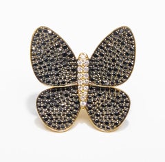 Papillon – Großer schwarzer Diamant-Schmetterlingsring aus 14-karätigem Gold