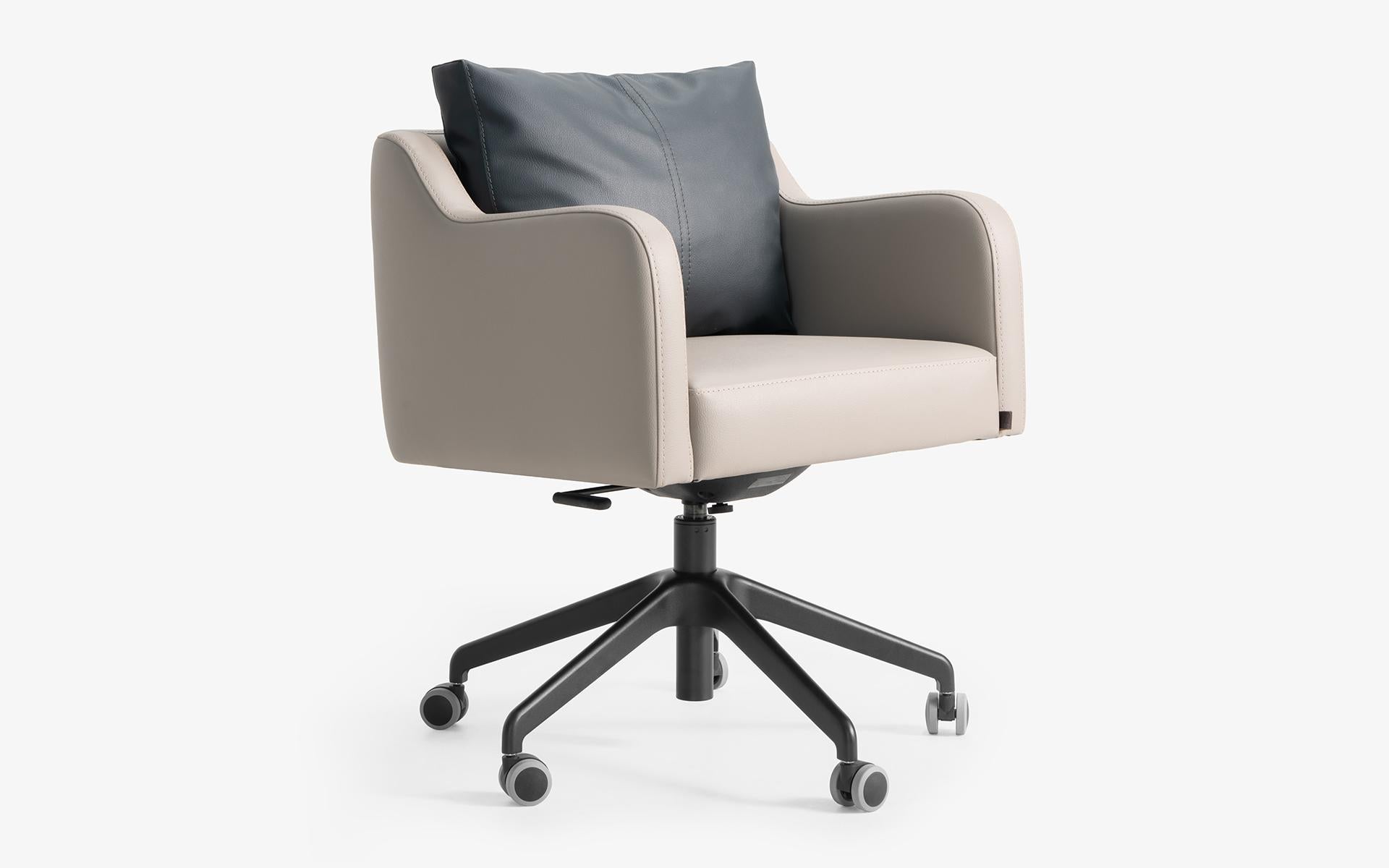 Turkish Papillonne Black Swivel Wheeled Office Chair in Faux Leather For Sale