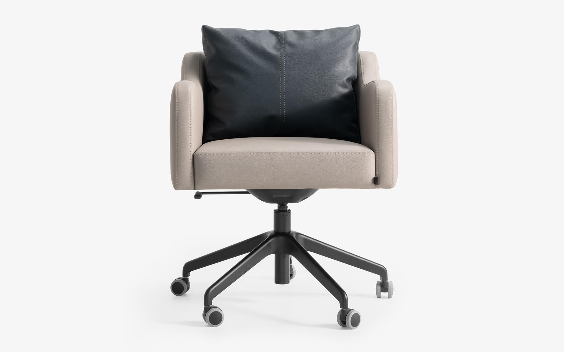 Hand-Crafted Papillonne Black Swivel Wheeled Office Chair in Faux Leather For Sale