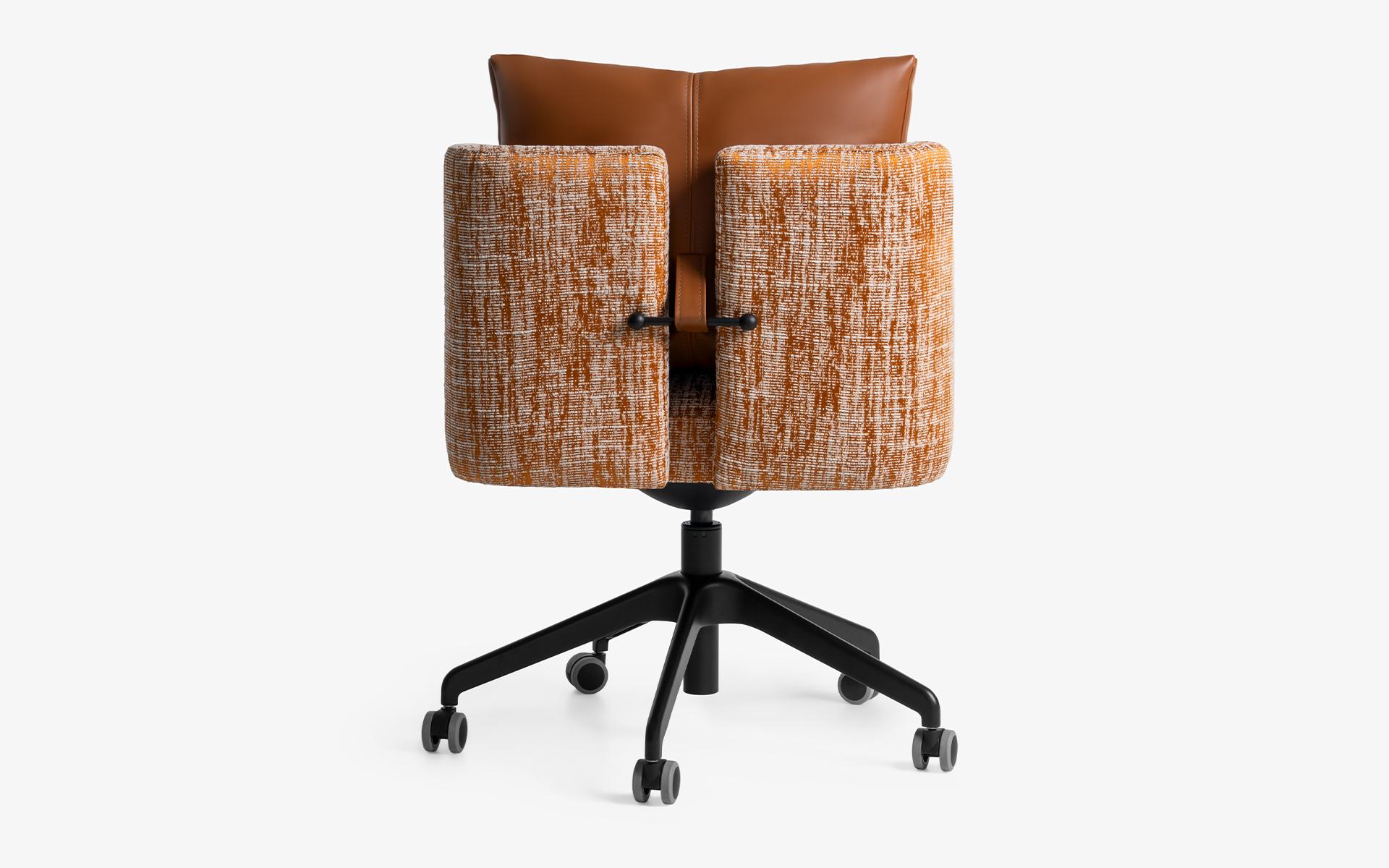Modern Papillonne Black Swivel Wheeled Office Chair in Orange Fabric For Sale