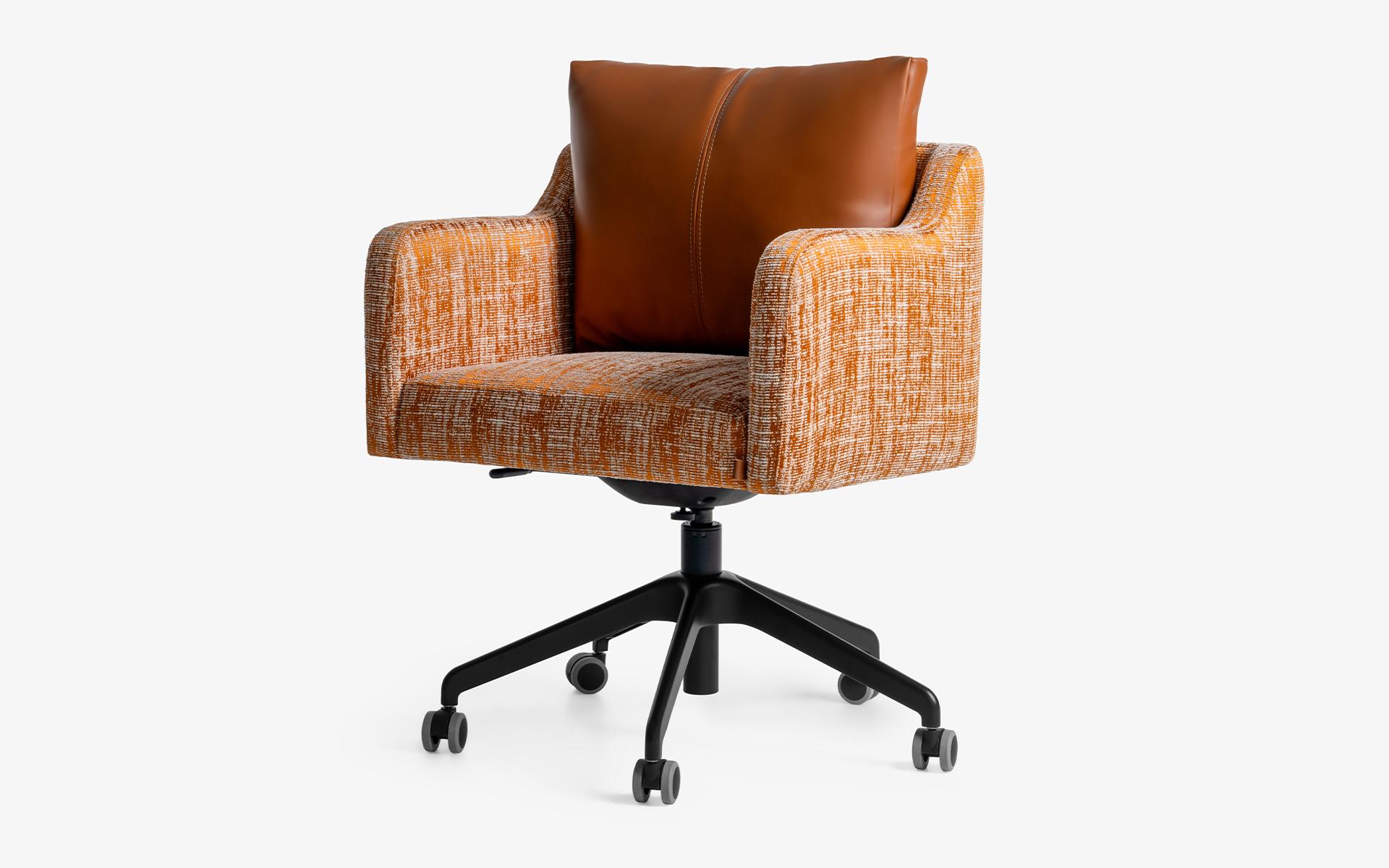 Turkish Papillonne Black Swivel Wheeled Office Chair in Orange Fabric For Sale