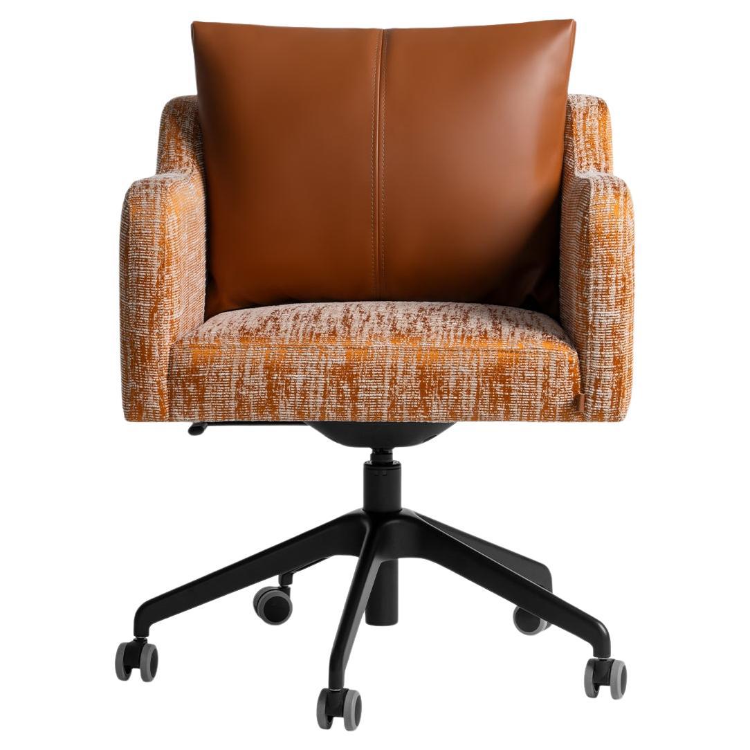 Papillonne Black Swivel Wheeled Office Chair in Orange Fabric For Sale