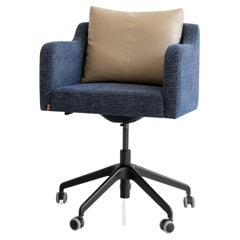 Papillonne Blue and Beige Swivel Office Chair with Black Wheel
