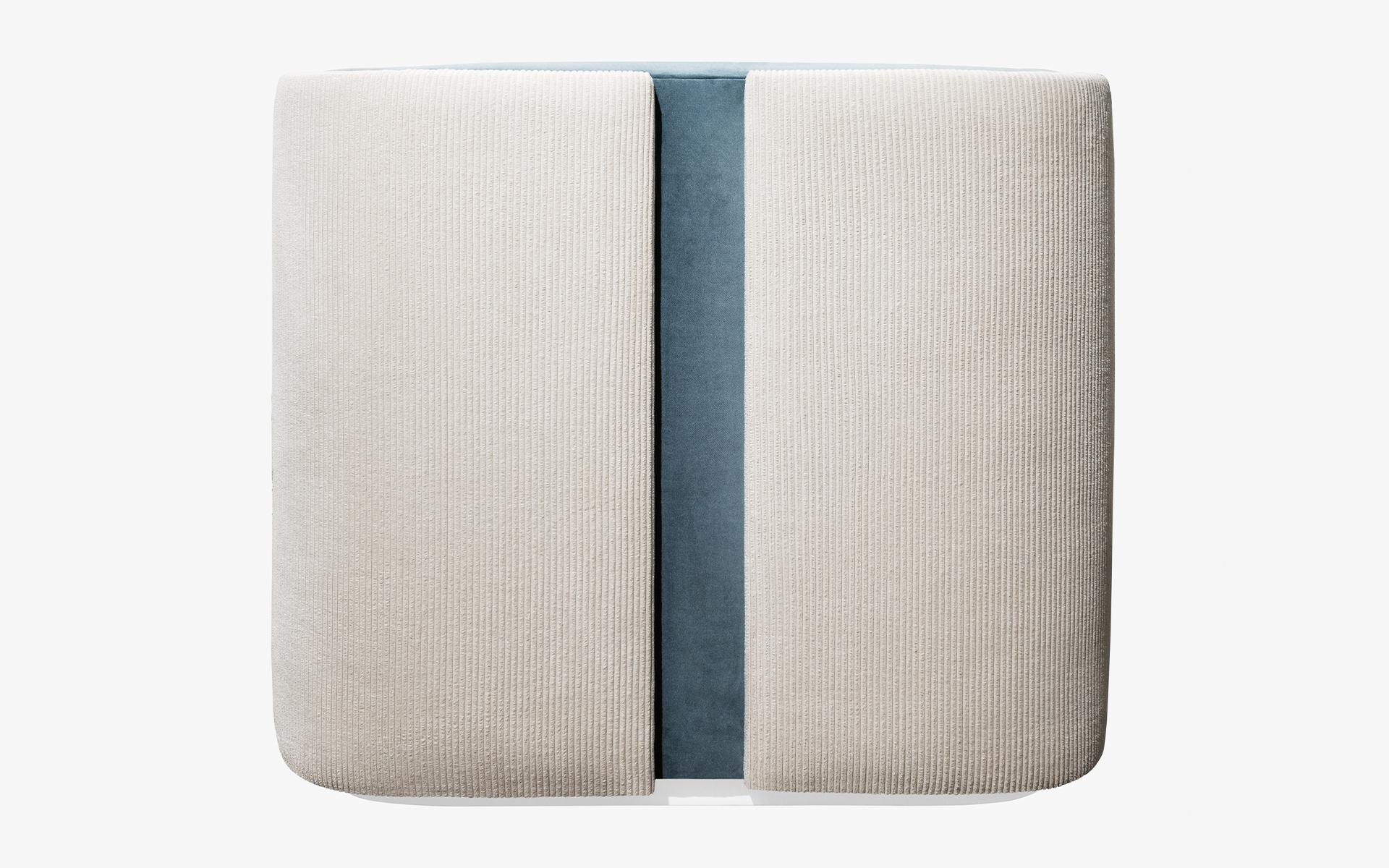 Modern Papillonne Blue Velvet and Beige Corduroy Fabric Armchair For Sale