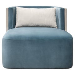 Papillonne Blue Velvet and Beige Corduroy Fabric Armchair