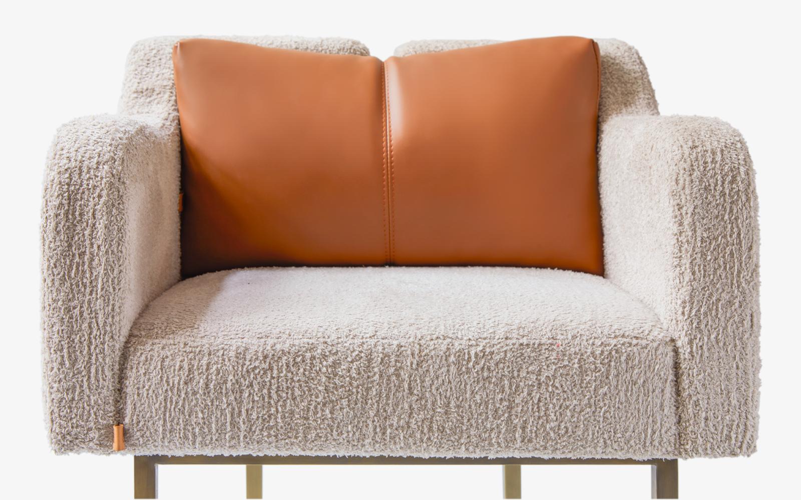 Leather Papillonne Brass Plated Chair with Pillow For Sale