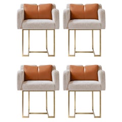 Sedia Papillonne placcata in ottone con cuscino "Set di 4