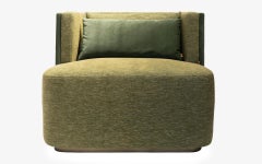 Papillonne Green Upholstered Modern Armchair with Brass Plated Accessory