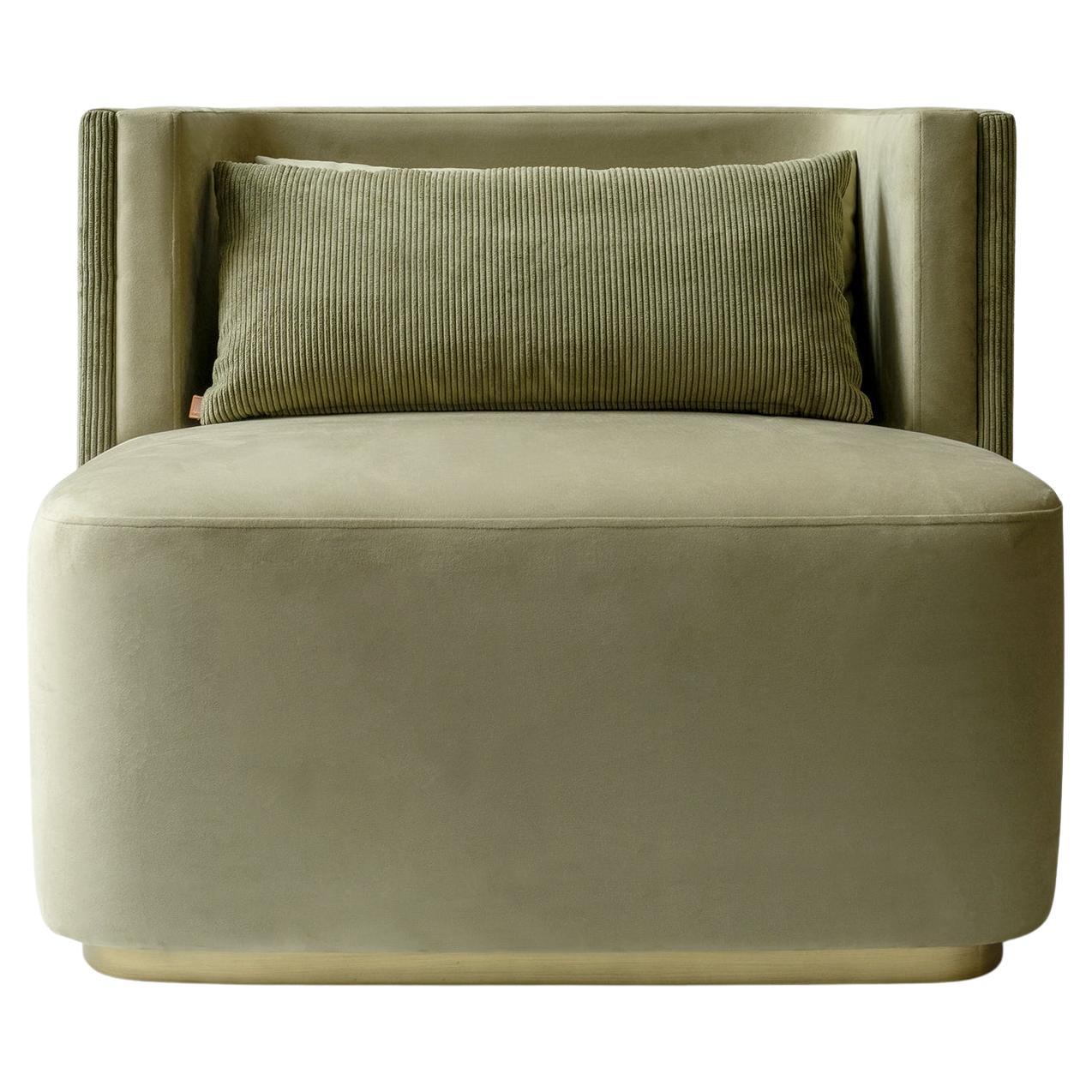 Papillonne Green Corduroy Upholstered Armchair For Sale