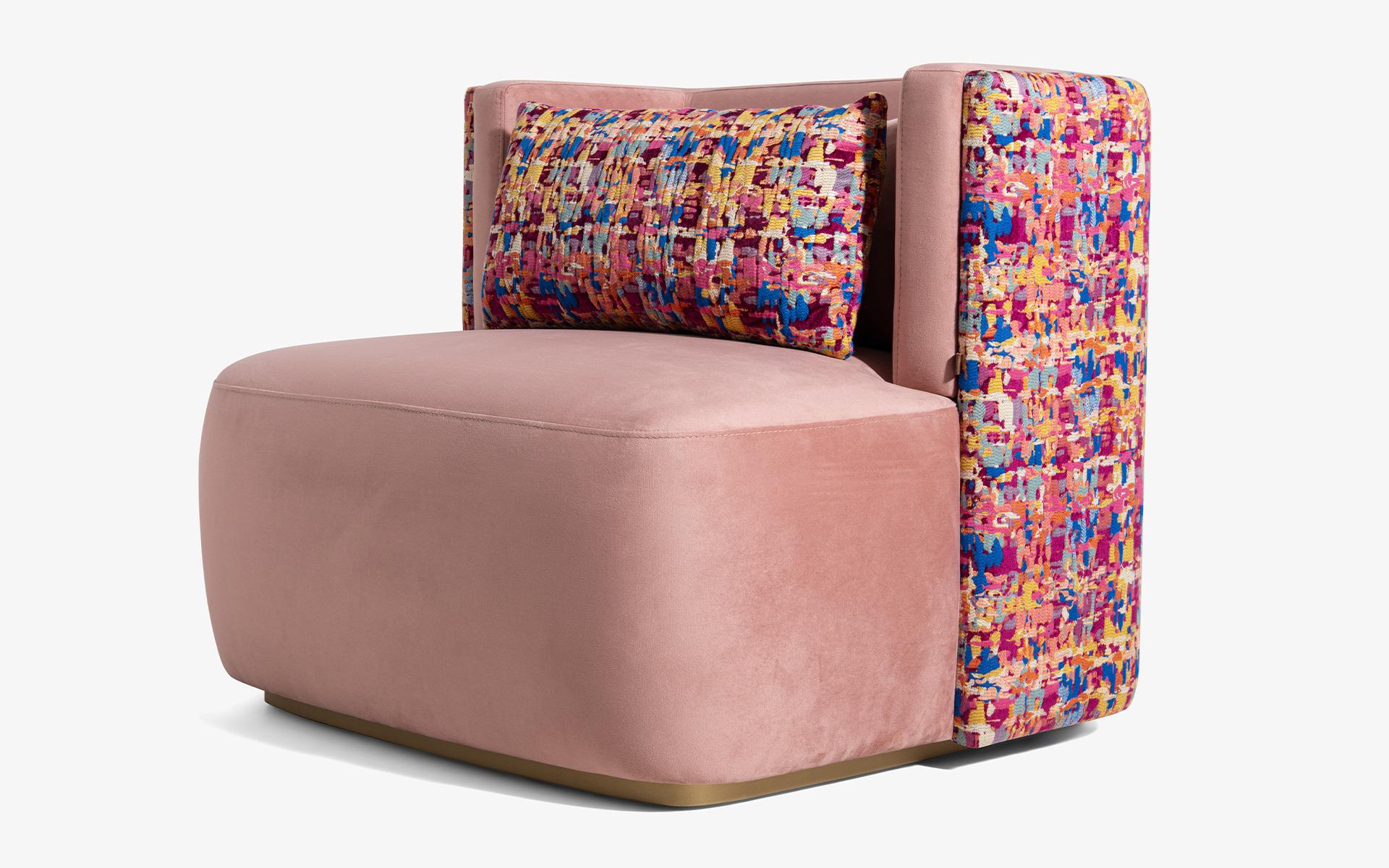 Modern Papillonne Armchair in Pink Velvet and Kenzo Armchair Lead Time four weeks For Sale