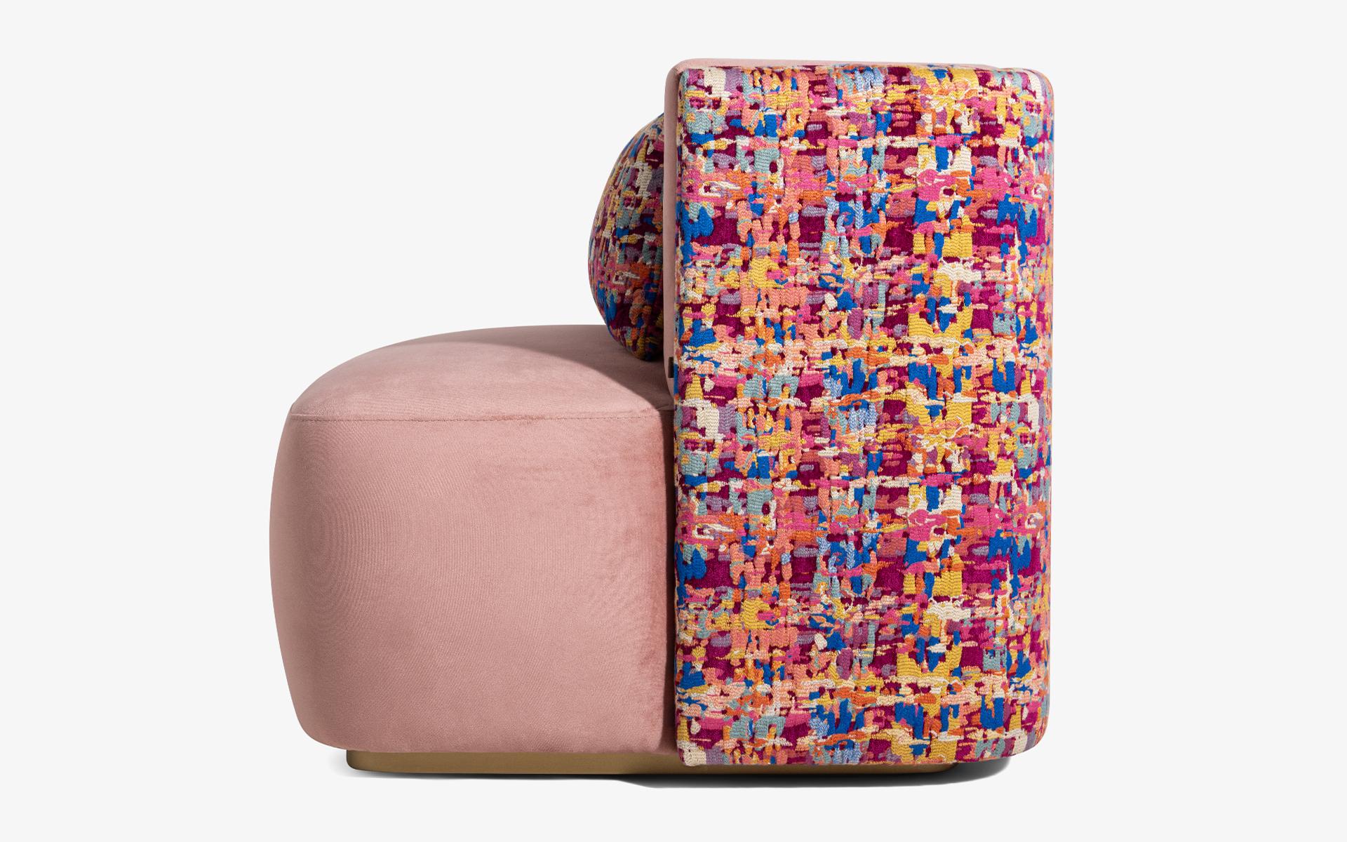Hand-Crafted Papillonne Armchair in Pink Velvet and Kenzo Armchair Lead Time four weeks For Sale