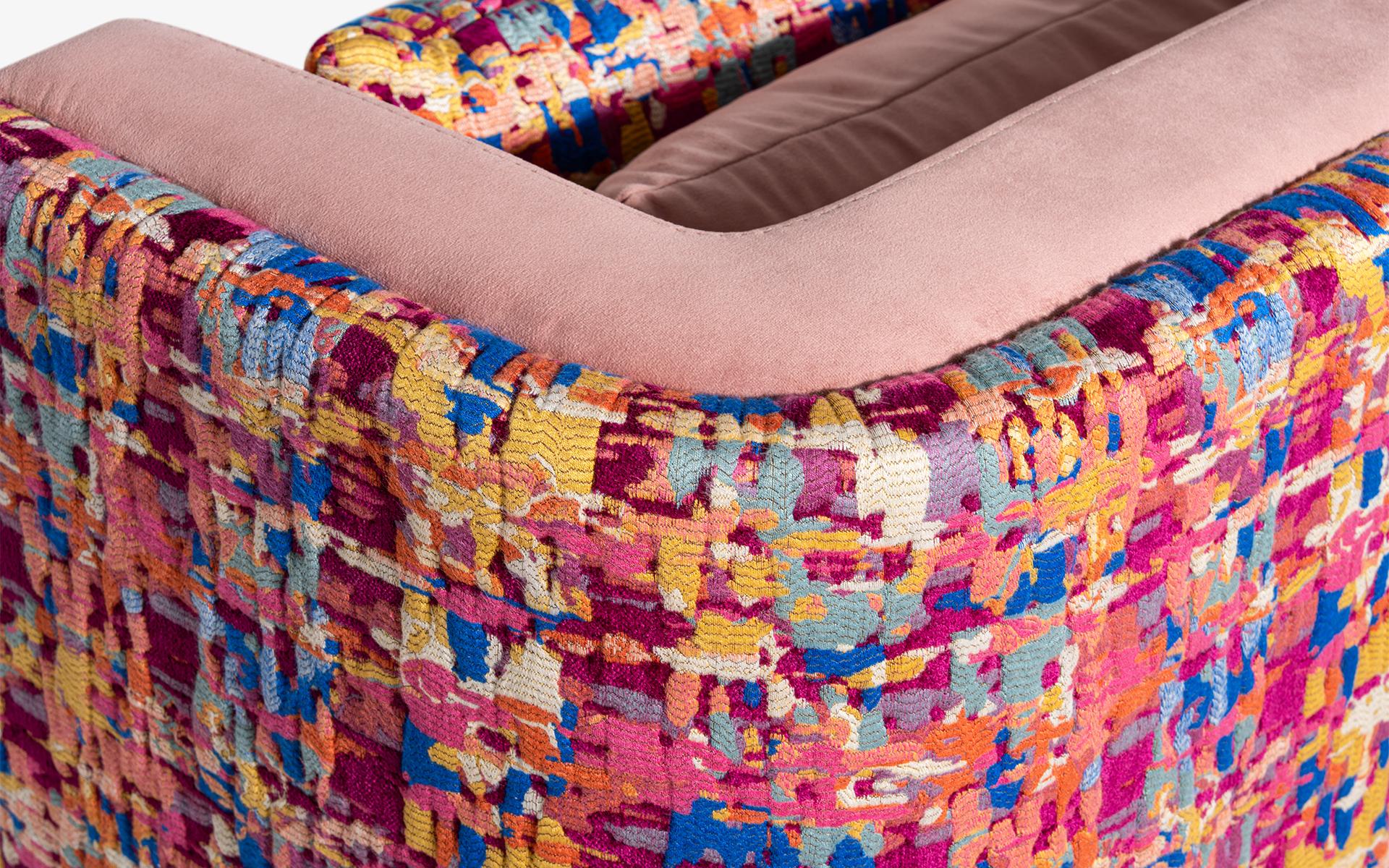 Contemporary Papillonne Armchair in Pink Velvet and Kenzo Armchair Lead Time four weeks For Sale
