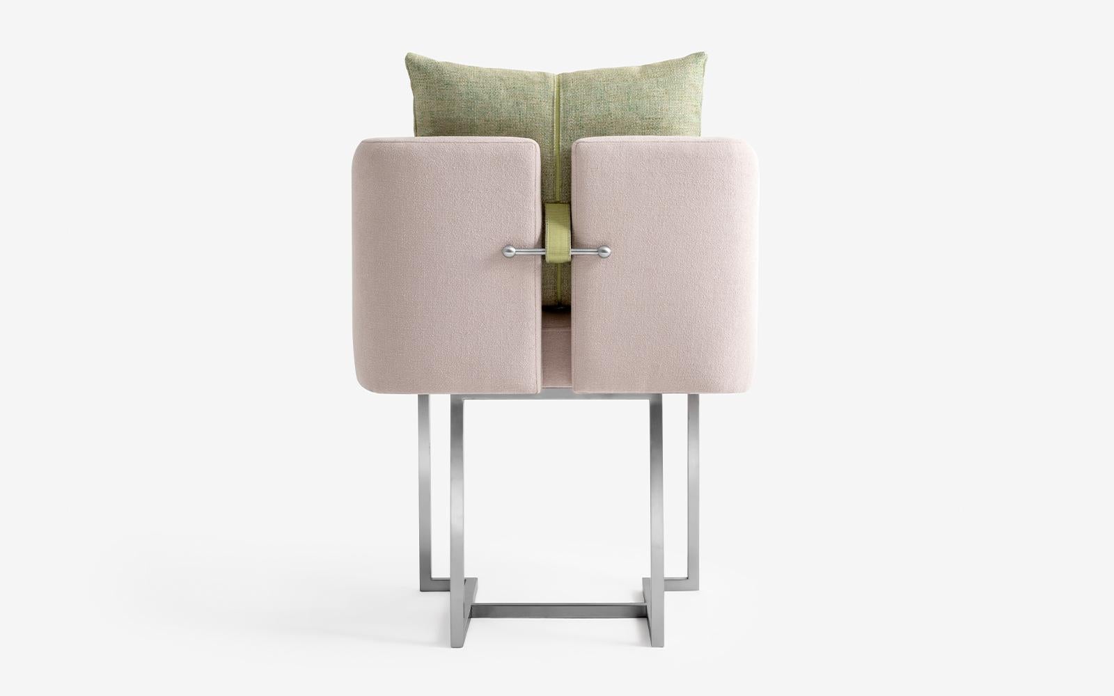Metalwork Papillonne Matt Chrome Chair with High Pillow For Sale