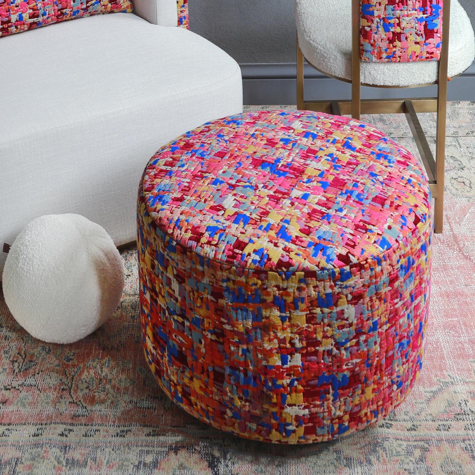 Modern Papillonne Pink Kenzo Circular Pouffe *LEAD TIME 4 WEEKS* For Sale