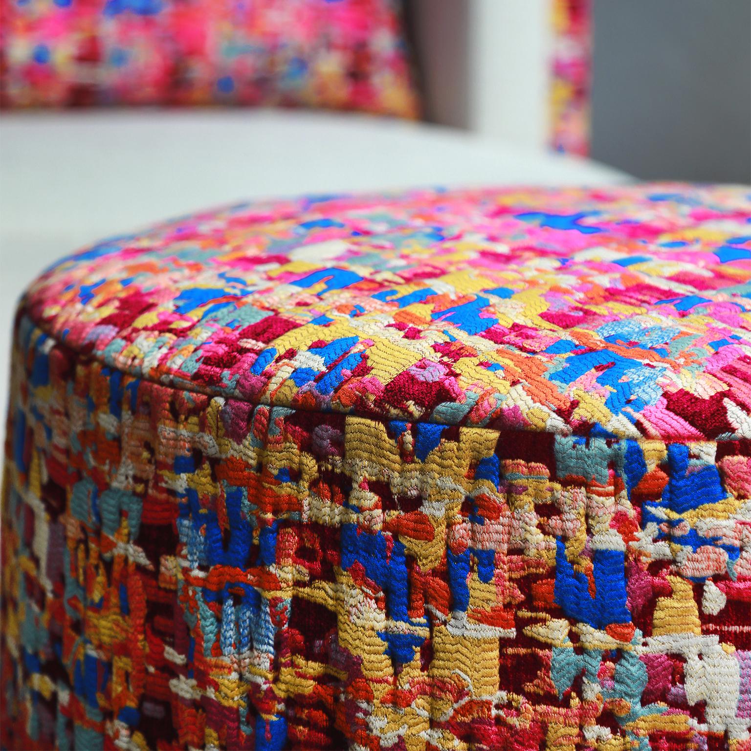 Turkish Papillonne Pink Kenzo Circular Pouffe *LEAD TIME 4 WEEKS* For Sale