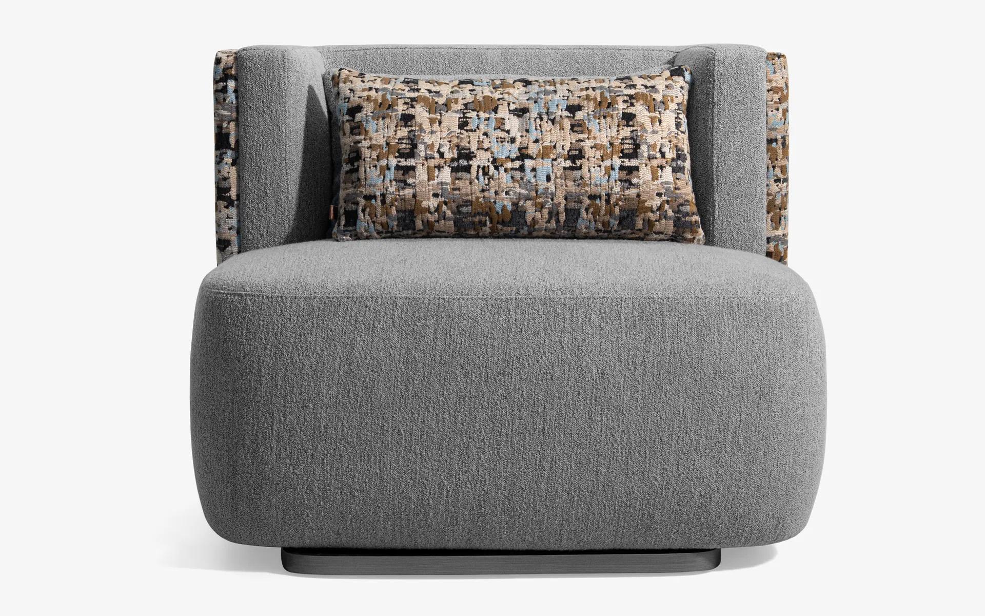 Modern Papillonne Swivel Armchair in Pastel Kenzo and Bouclet Fabric For Sale