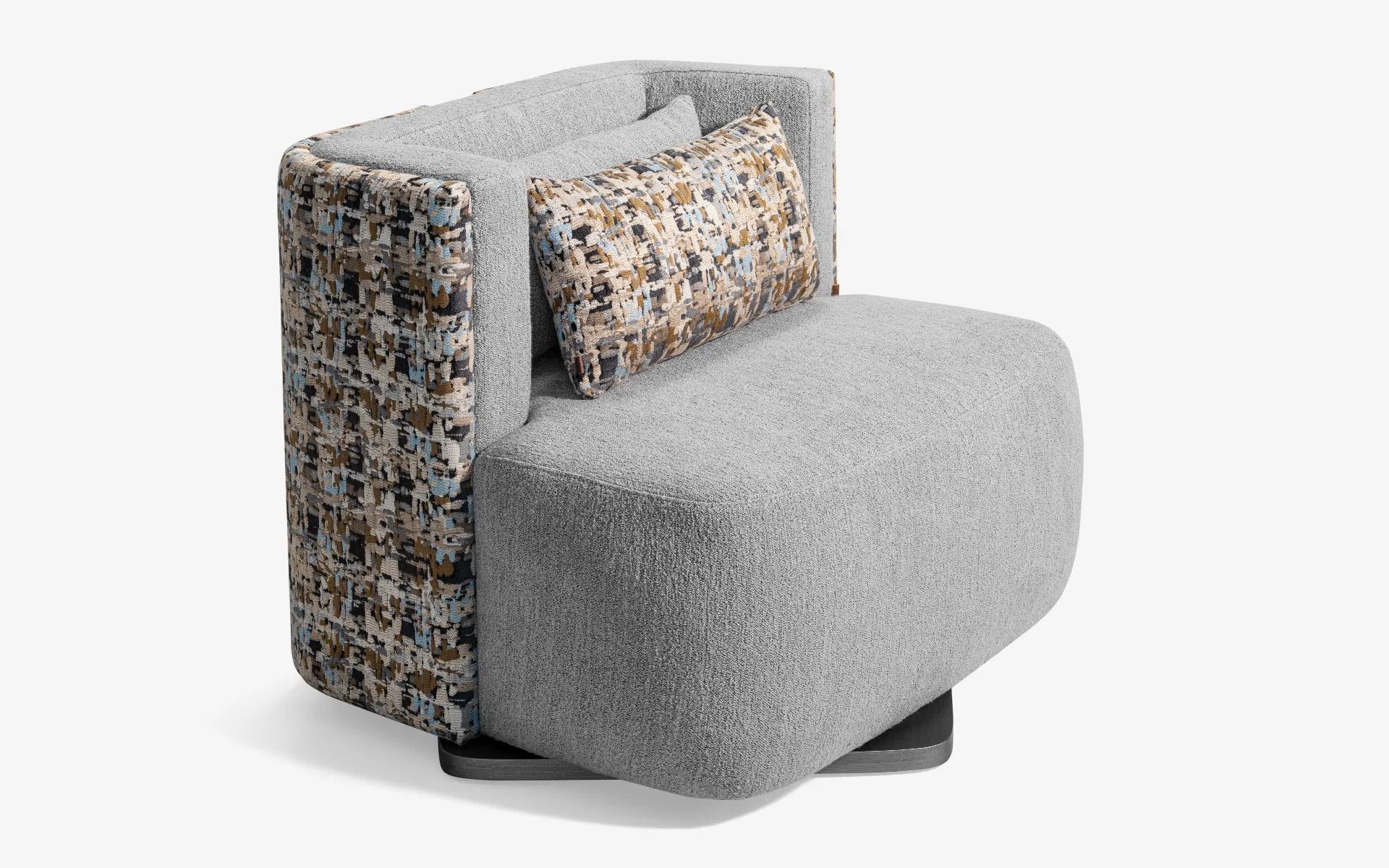 Hand-Crafted Papillonne Swivel Armchair in Pastel Kenzo and Bouclet Fabric For Sale