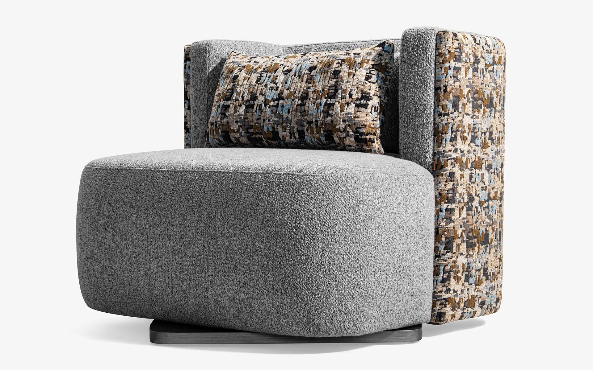 Papillonne Swivel Armchair in Pastel Kenzo and Bouclet Fabric In New Condition For Sale In İSTANBUL, TR