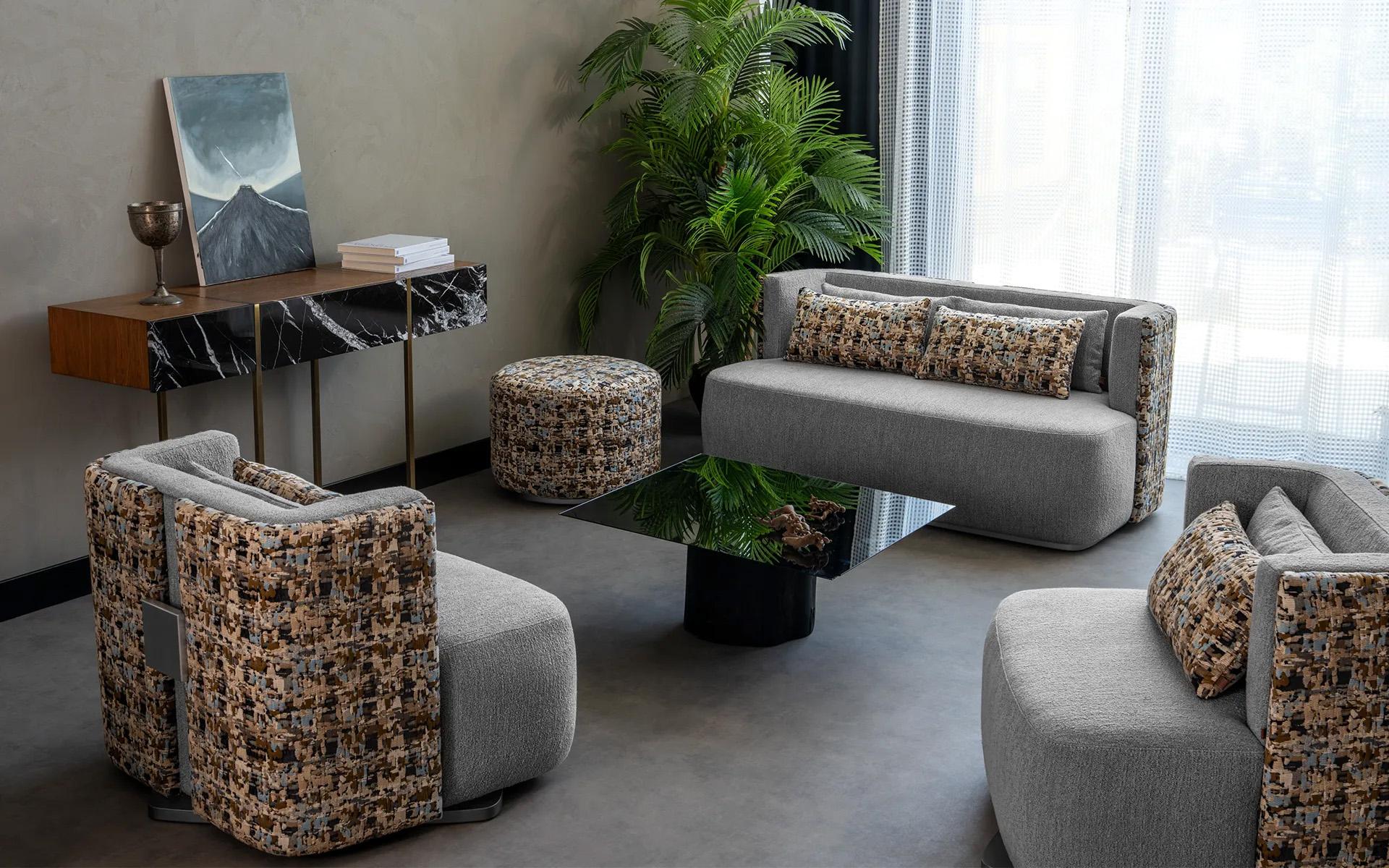 Upholstery Papillonne Swivel Armchair in Pastel Kenzo and Bouclet Fabric For Sale