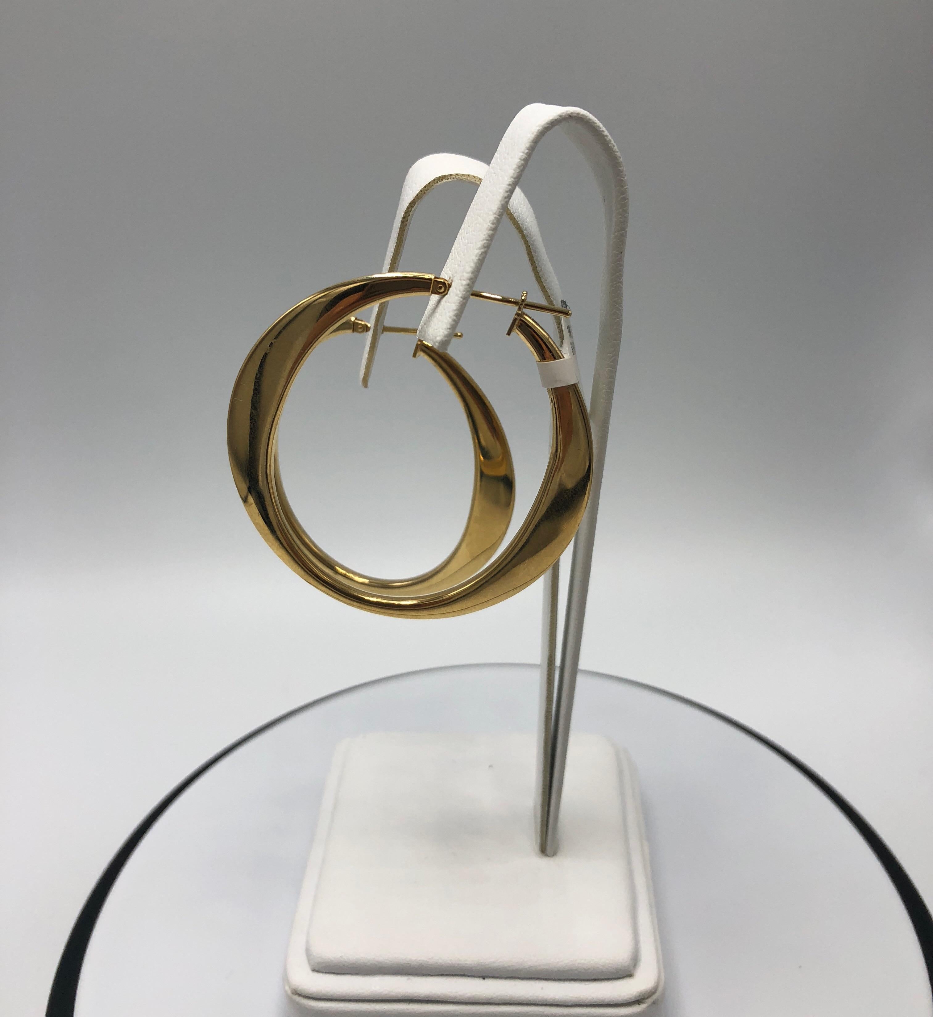 18K gold Large Flat Shiny Hoops made in Italy by Antonio Papini.  