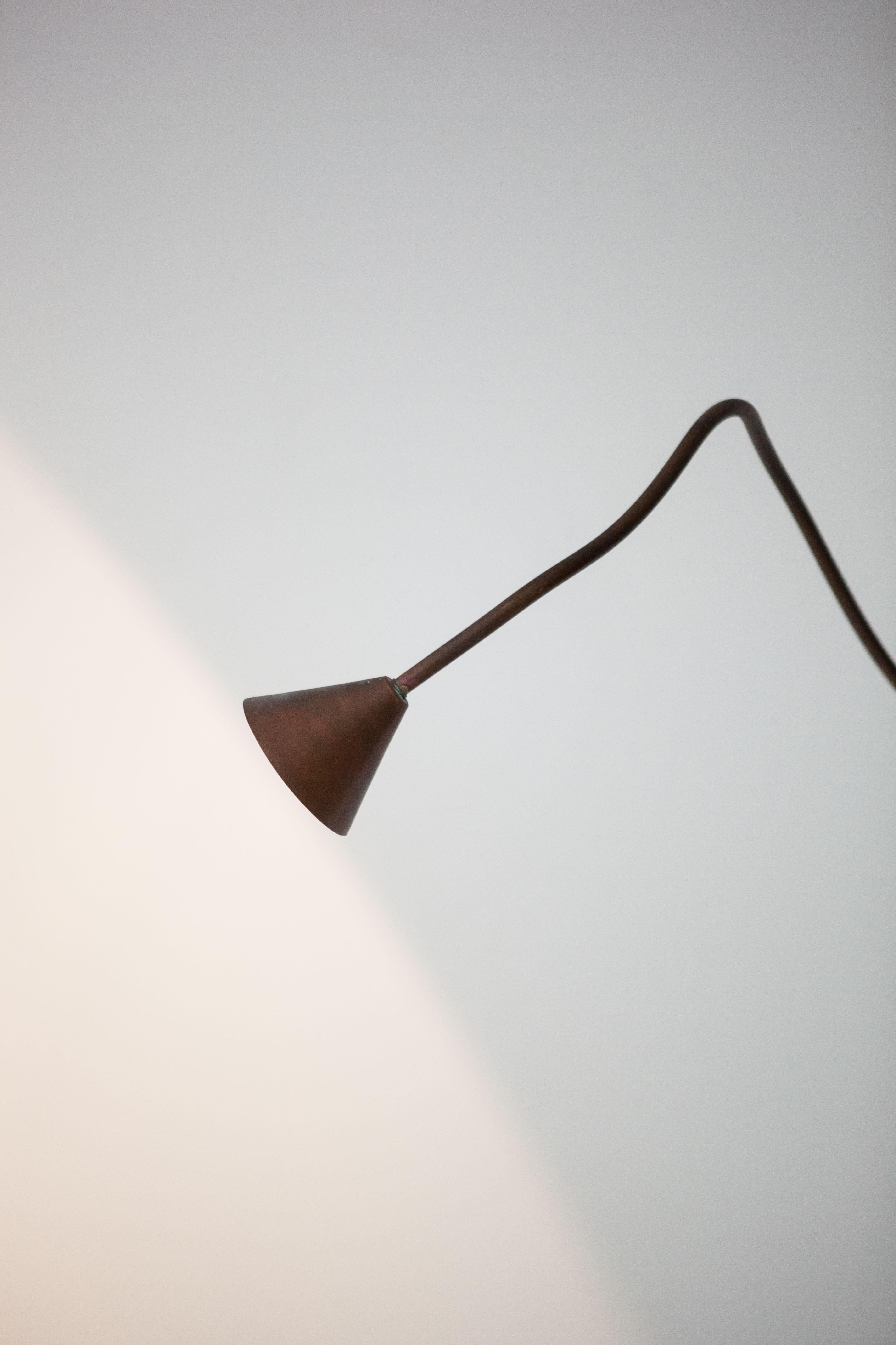 With the Papiro floor lamp, Sergio Calatroni united art and design, literally by turning a single line (lines being core to drawing, or design) into a three dimensional sculpture. Papiro comes from papyrus, which is a tall, slim plant sprouting
