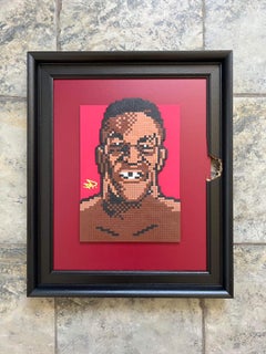 "Mike Tyson"  3-D figurative pop art using perler beads framed, red