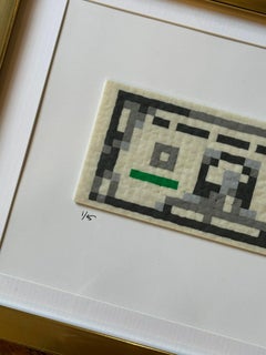 Money 3-D pop art using perler beads framed gold contemporary pixels