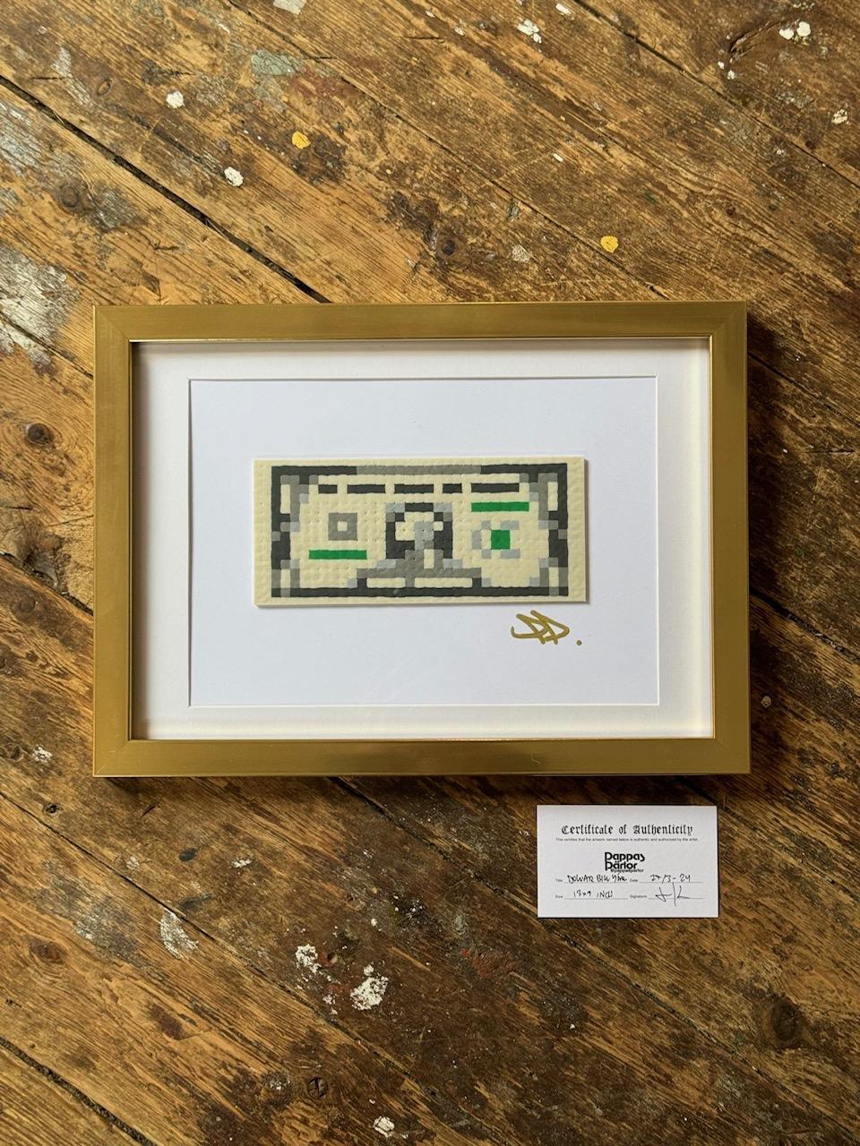 Money 3-D pop art using perler beads framed gold contemporary pixels - Mixed Media Art by Pappas Parlor