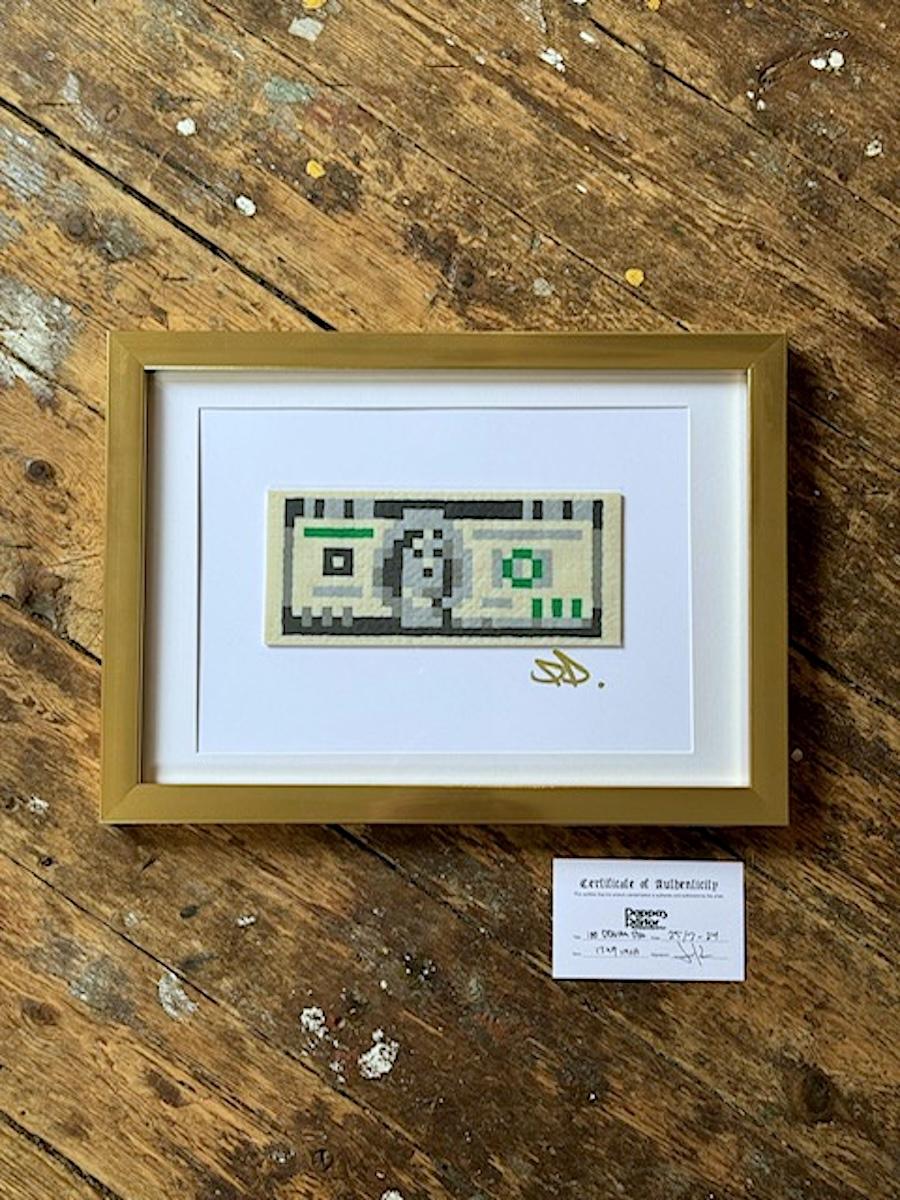 Money 3-D pop art using perler beads framed gold contemporary pixels - Mixed Media Art by Pappas Parlor