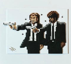 3-D pop art framed contemporary pixels interior, figurative, landscape, pulp fic