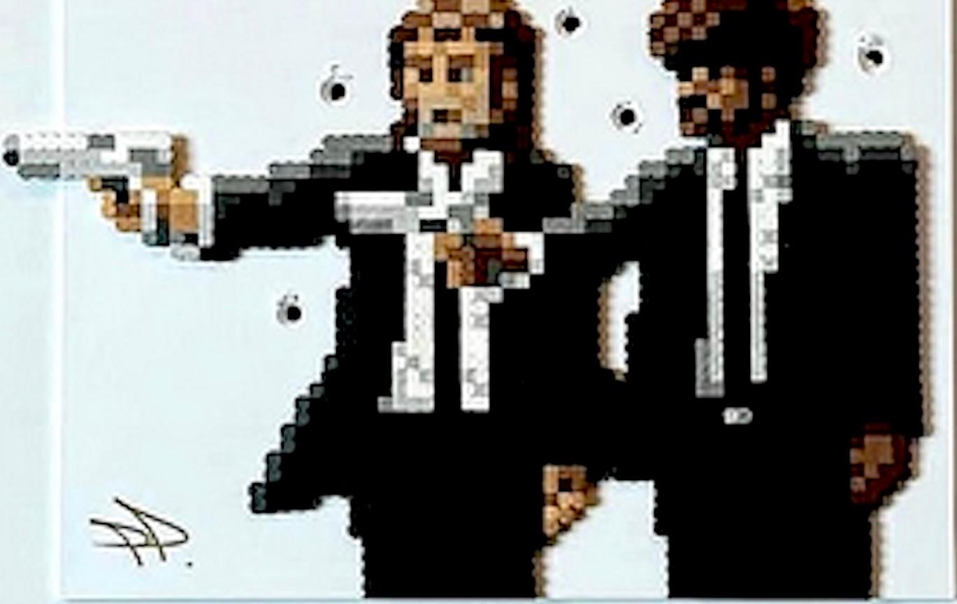 3-D-Pop-Art, gerahmte zeitgenössische Pixel, Interieur, figurativ, Landschaft, Pulp Fic im Angebot 3