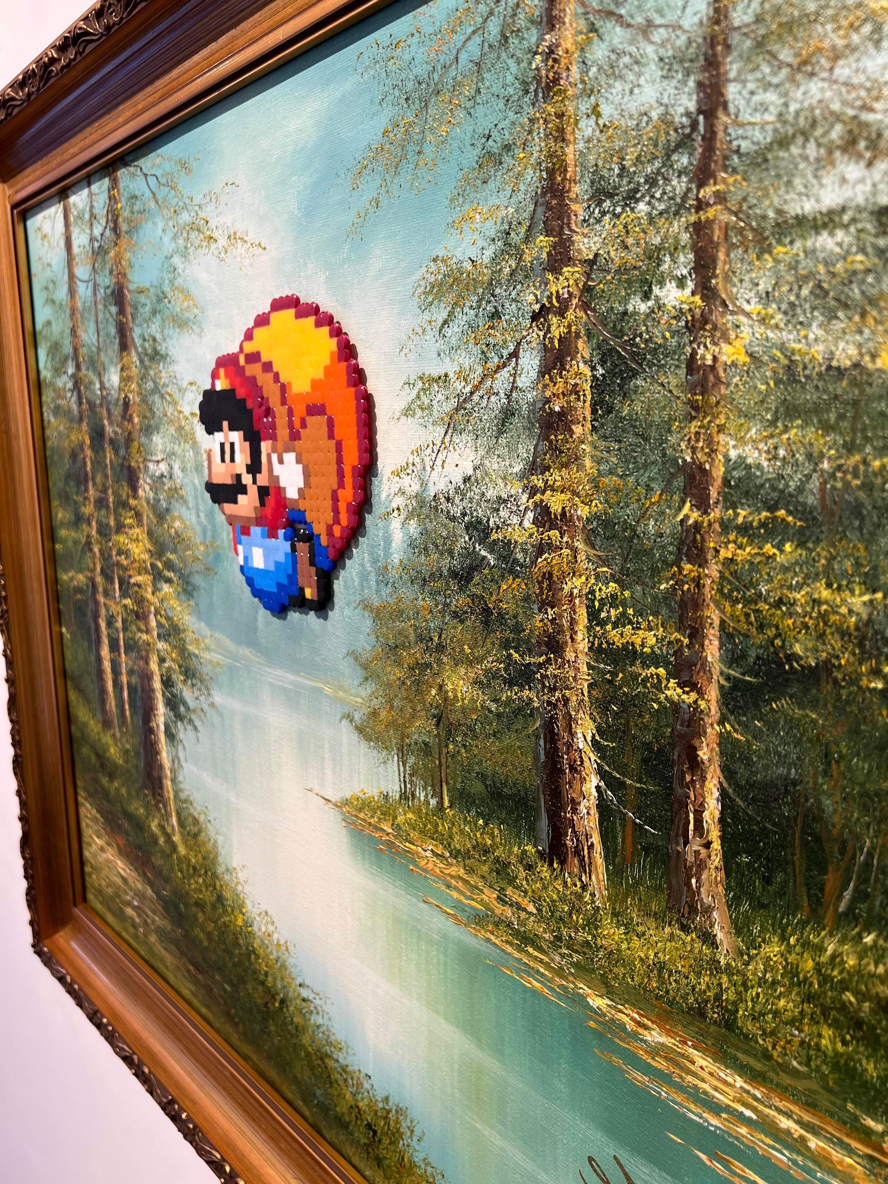 Pop art 3-D incorniciata, interni contemporanei in pixel, paesaggio di Mario - Painting di Pappas Parlor