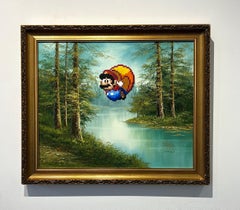 Pop art 3-D incorniciata, interni contemporanei in pixel, paesaggio di Mario