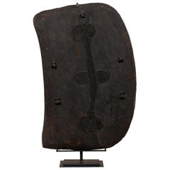 Papua New Guinea Carved-Wood Lumi Shield on Custom Iron Stand