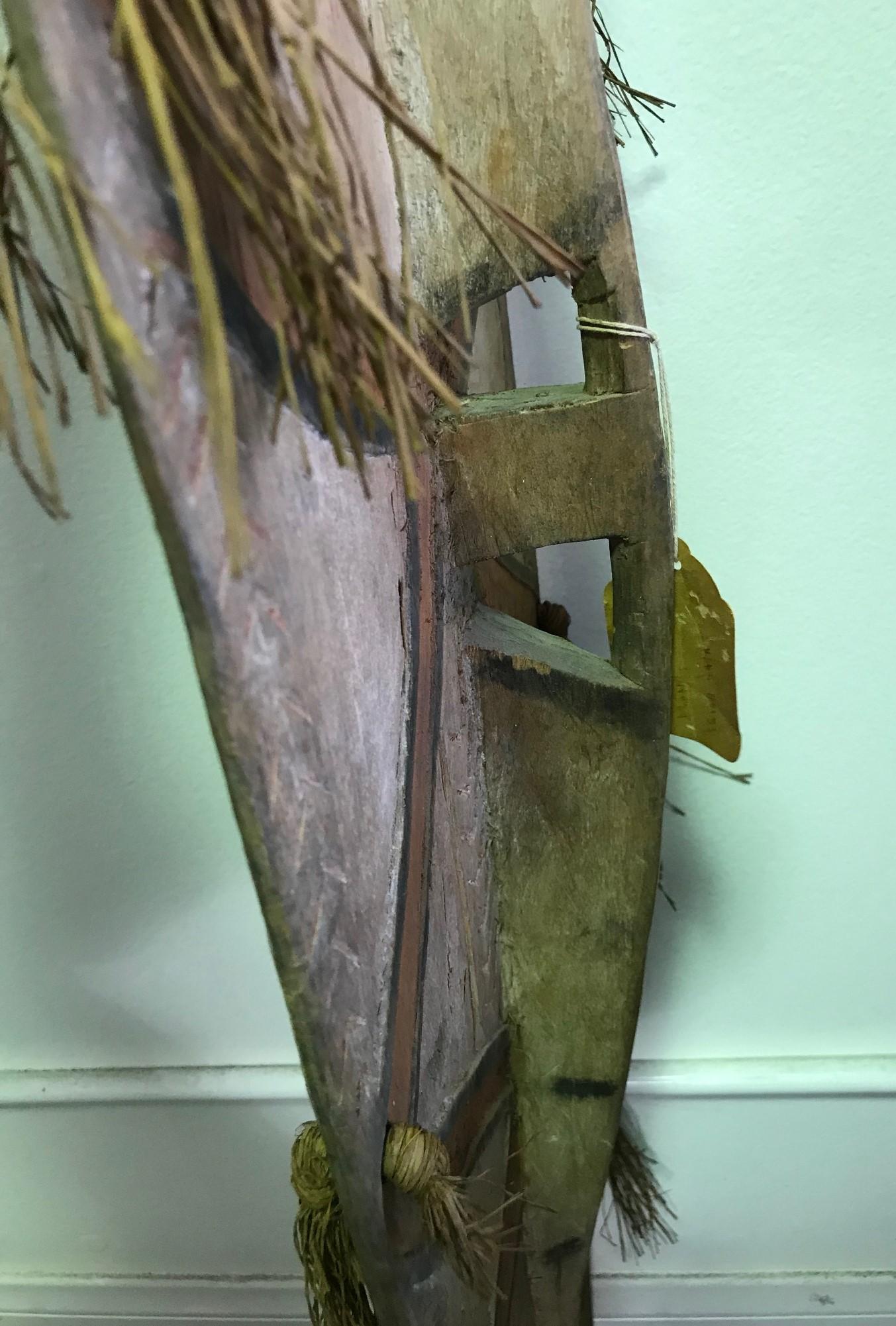 Hand-Painted Papua New Guinea Irian Jaya Indonesia Asmat Carved Wood Shield, 19th Century