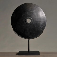 Papuan Black Stone Disc Sculpture – Ethnic Ritual Art, Contemporary