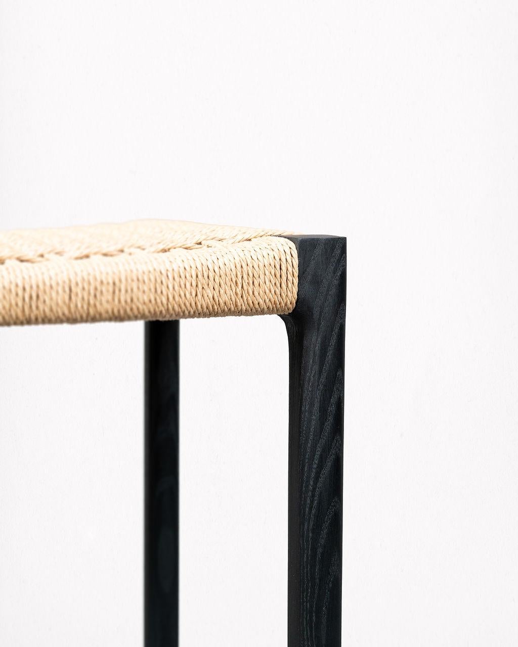 Scandinavian Modern Papyri Stool in Blackened Ash with Handwoven Danish Cord For Sale