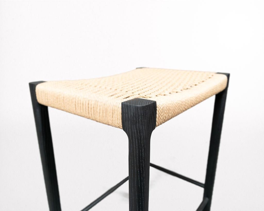 Papyri Stool in Blackened Ash with Handwoven Danish Cord In New Condition For Sale In Chattanooga, TN