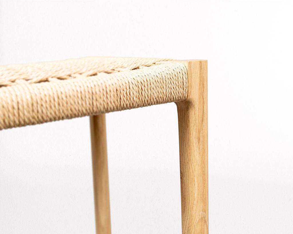 Scandinavian Modern Papyri Stool in White Oak with Handwoven Danish Cord For Sale