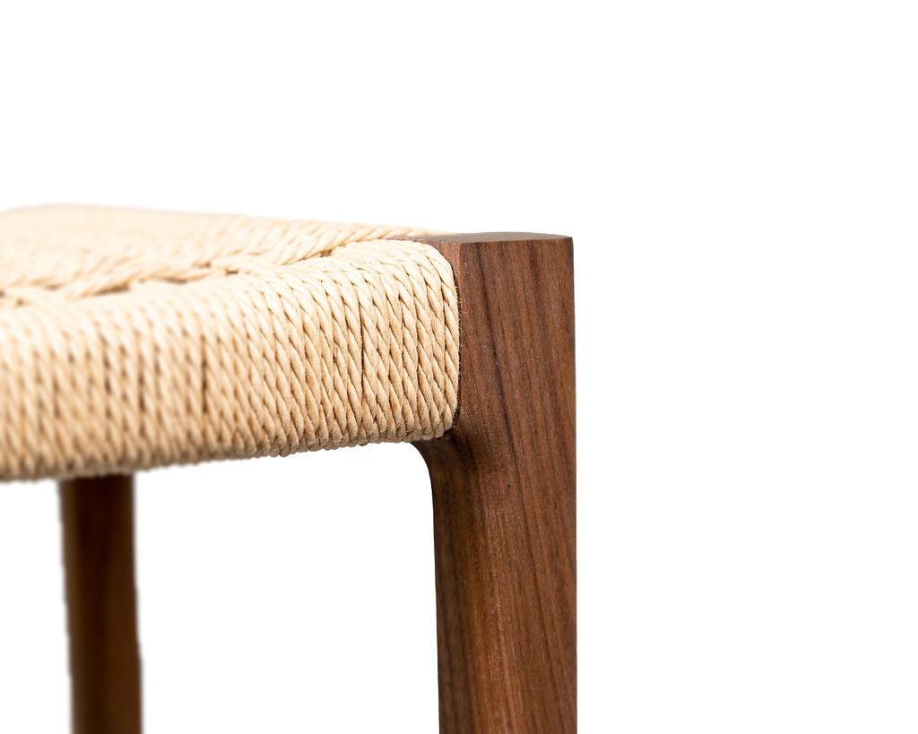 Hand-Crafted Papyri Stool in Walnut with Handwoven Danish Cord For Sale